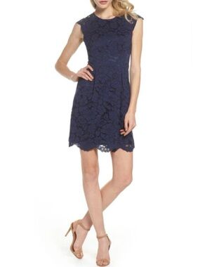 Vince Camuto Navy Blue Lace Mini Dress with Pockets Size 12